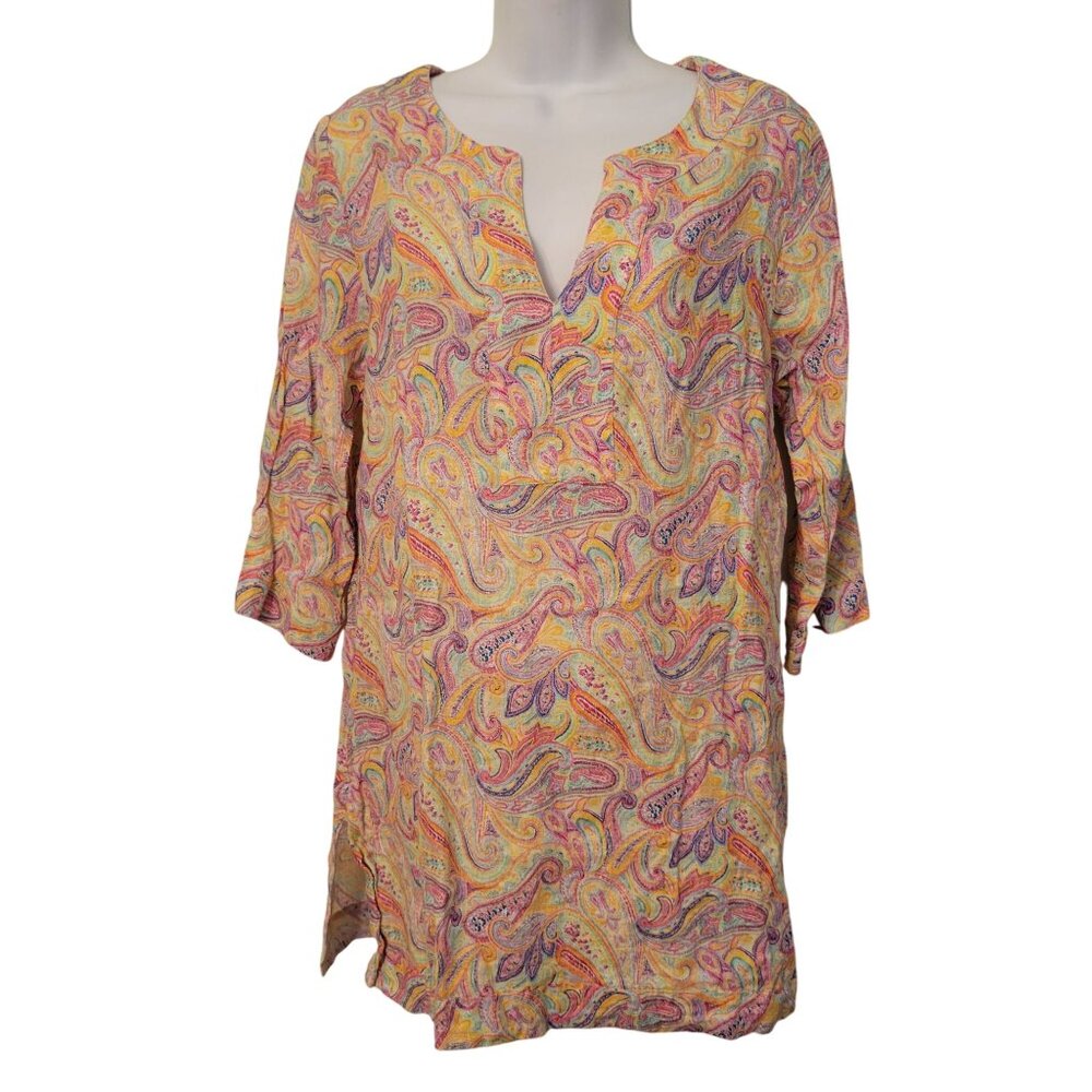 Michaels M Paisley Tunic Top Dress Linen Psychedelic Multicolor Summer Cruise Be